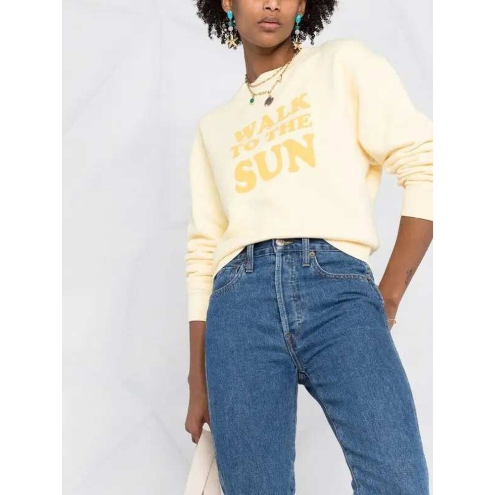 Sandro Paris Walk to the Sun Graphic Sweatshirt Large Yellow Oversize